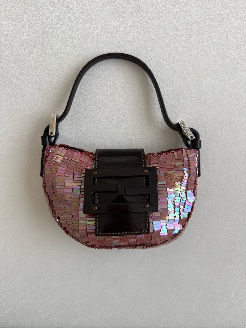 Vintage Fendi Pink Iridescent Sequin Croissant Handbag